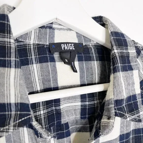 PAIGE Cream & Blue Plaid Button-Down Shirt Versatile Casual & Workwear Essential - Picture 4 of 9